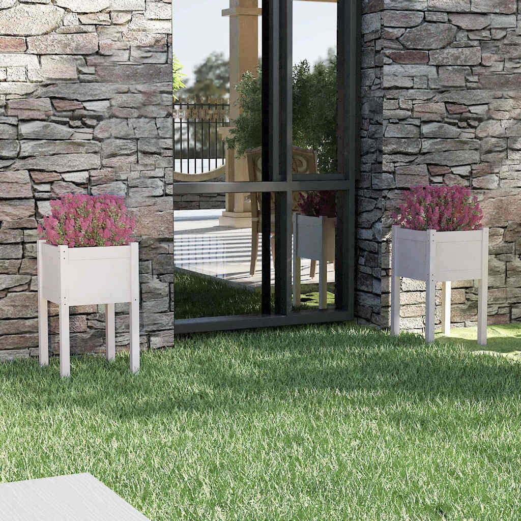 vidaXL Градински сандъци 2 бр бели 40x40x70 см бор масив