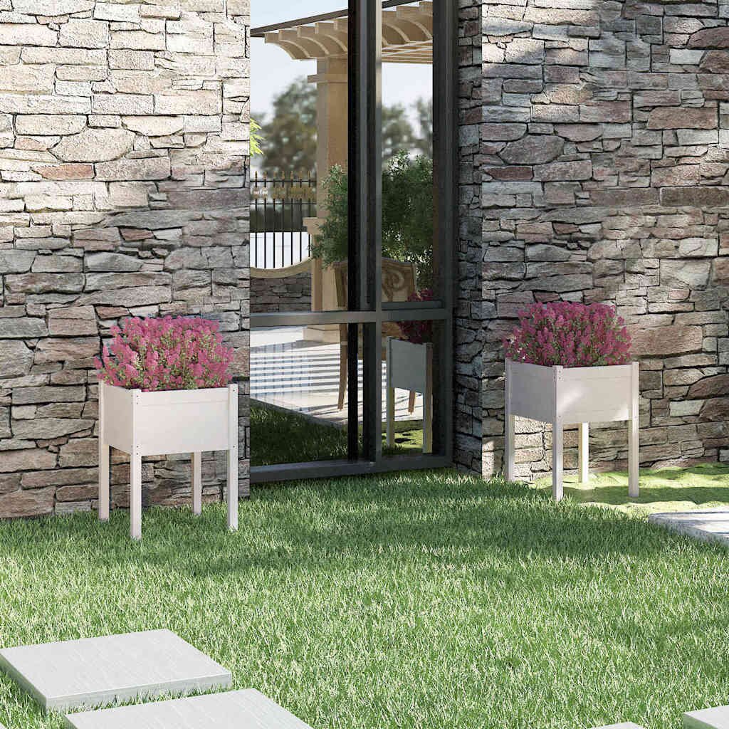 vidaXL Градински сандъци 2 бр бели 50x50x70 см бор масив