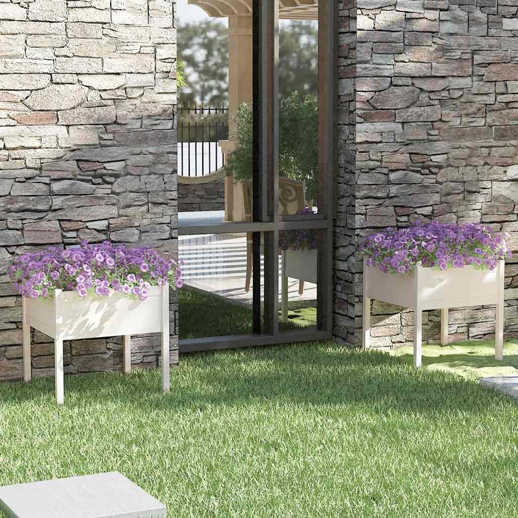 vidaXL Градински сандъци 2 бр бели 70x70x70 см бор масив