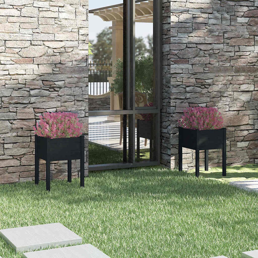 vidaXL Градински сандъци 2 бр черни 50x50x70 см бор масив
