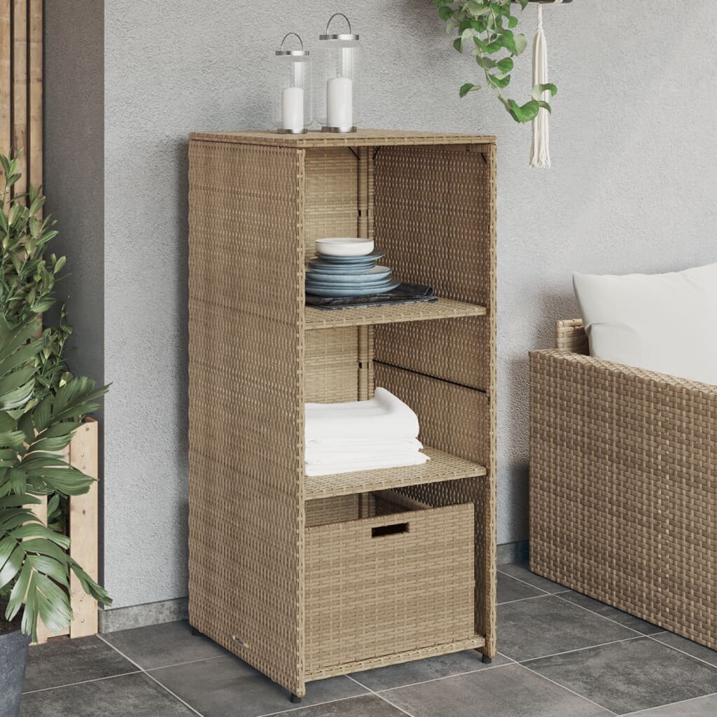 vidaXL Градински шкаф за съхранение бежов 50x55x115 см полиратан