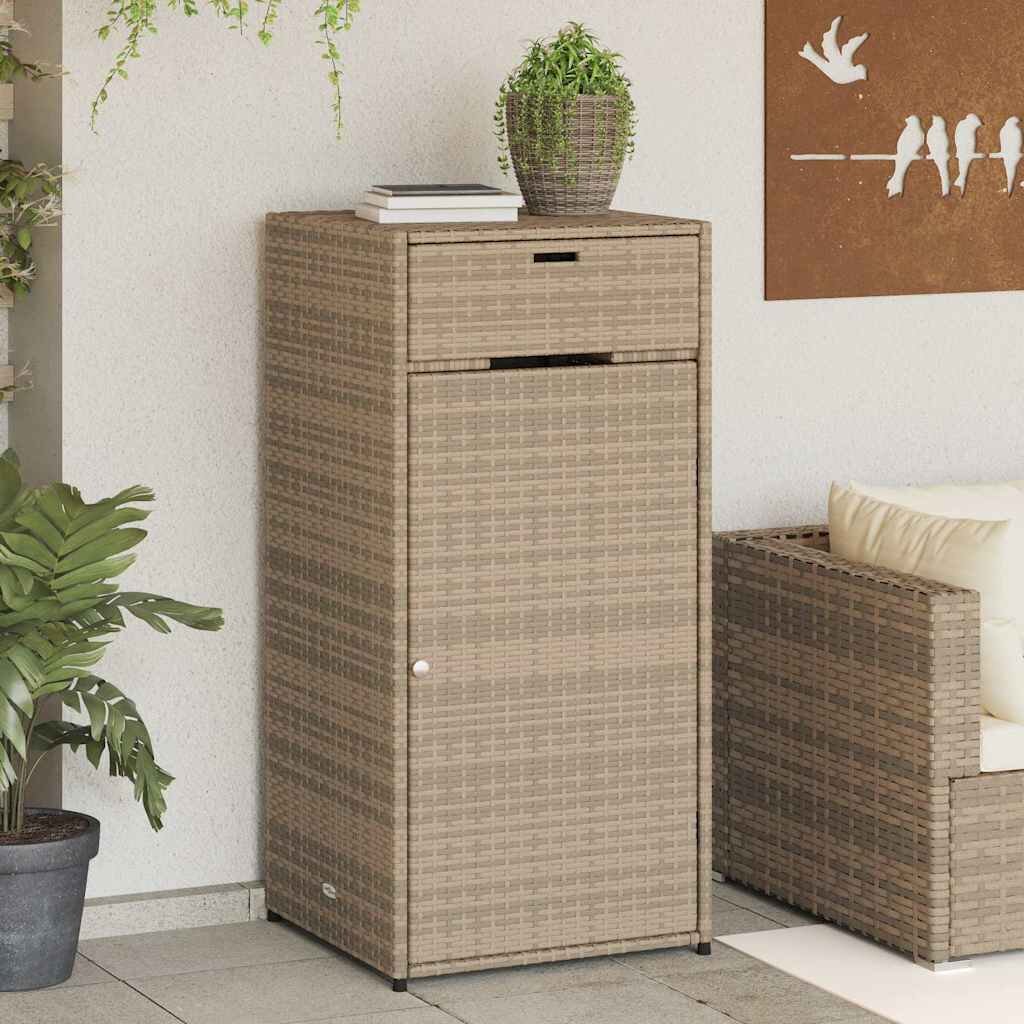 vidaXL Градински шкаф за съхранение бежов 55x55x111 см полиратан