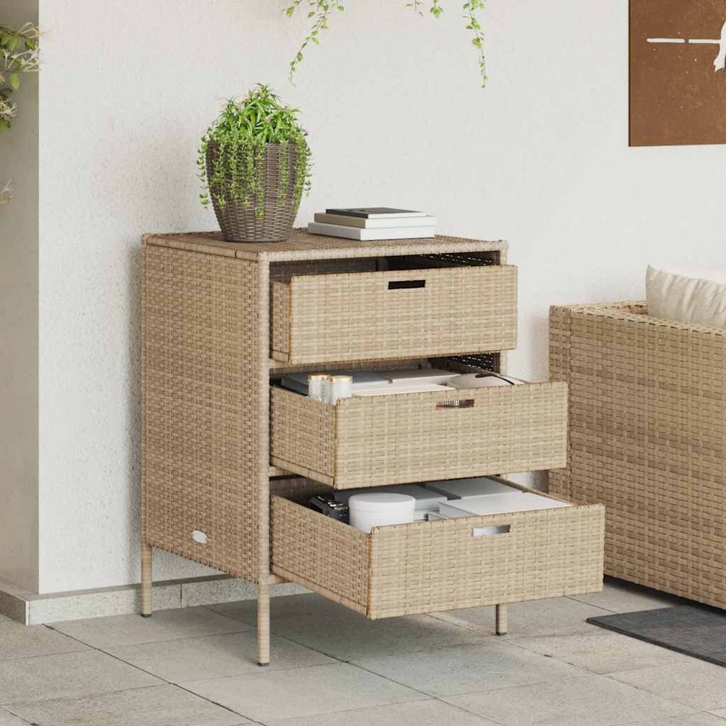 vidaXL Градински шкаф за съхранение бежов 55x59x80 см полиратан