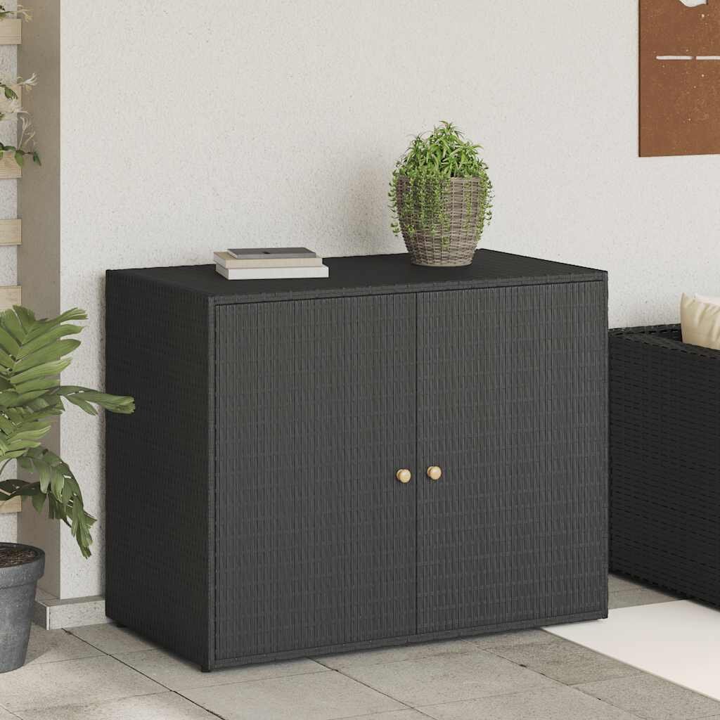 vidaXL Градински шкаф за съхранение черен 100x555x80 см полиратан