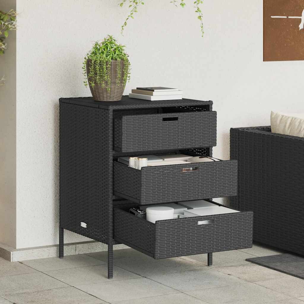 vidaXL Градински шкаф за съхранение черен 55x59x80 см полиратан