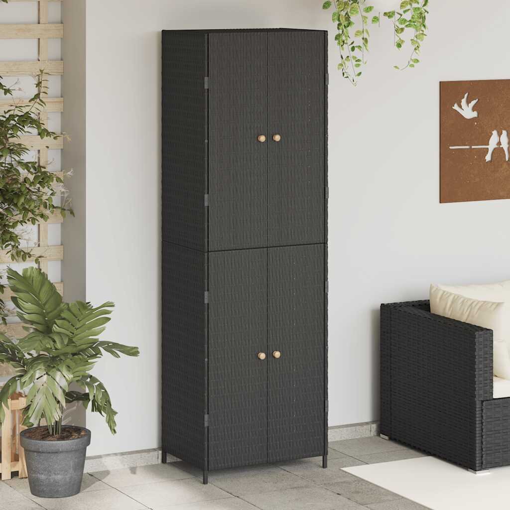 vidaXL Градински шкаф за съхранение черен 59x40x180 см полиратан