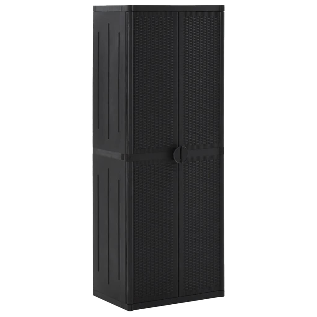 vidaXL Градински шкаф за съхранение черен 65x45x172 см PP ратан