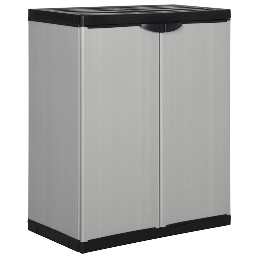 vidaXL Градински шкаф за съхранение с 1 рафт сиво-черен 68x40x85 см