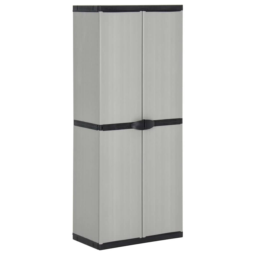 vidaXL Градински шкаф за съхранение с 3 рафта сиво-черен 68x40x168 см