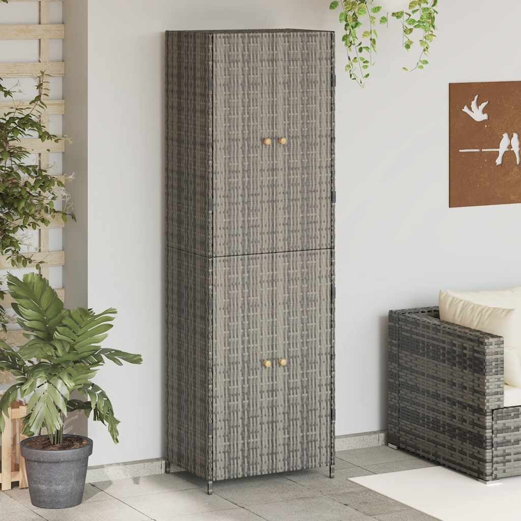 vidaXL Градински шкаф за съхранение сив 59x40x180 см полиратан