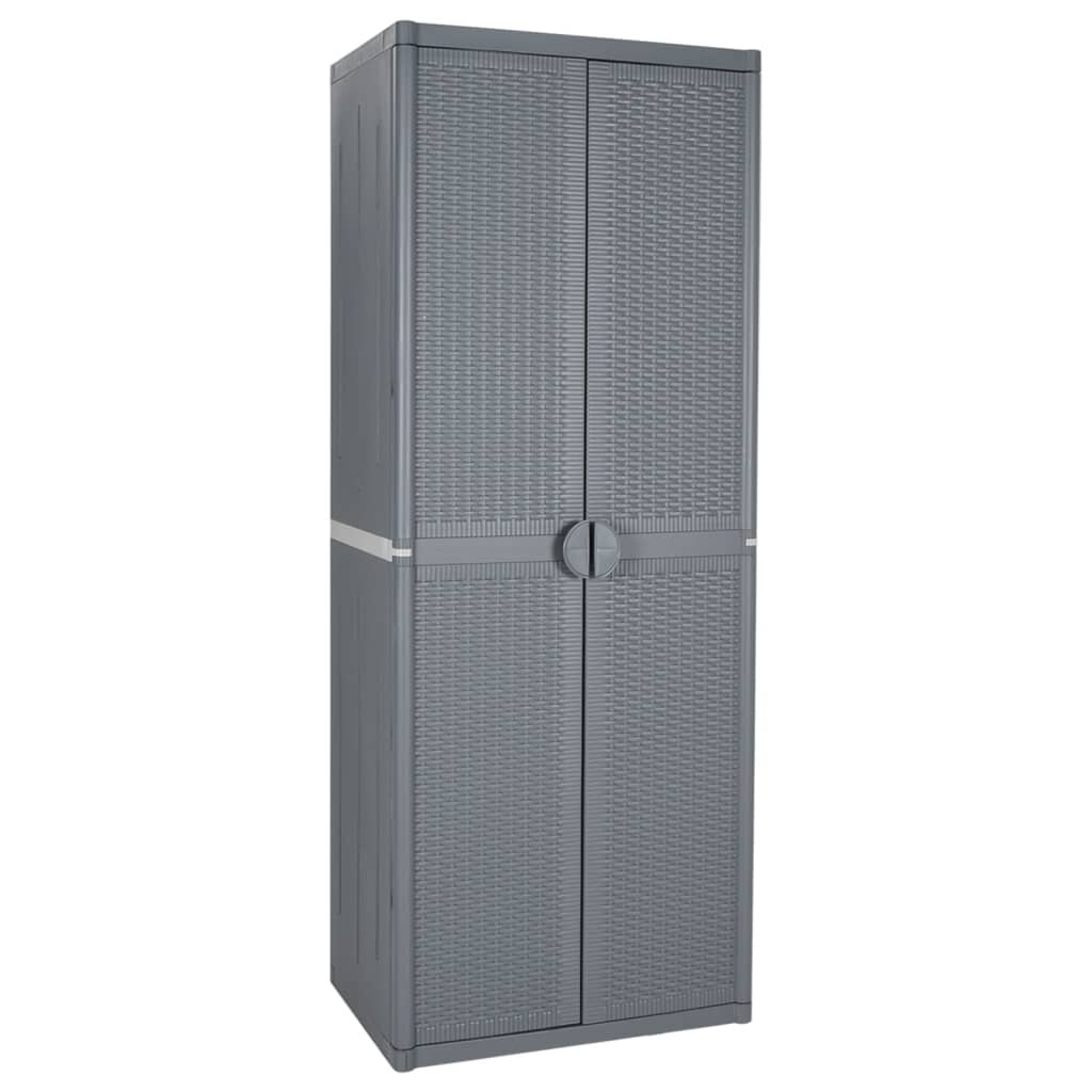 vidaXL Градински шкаф за съхранение сив 65x45x172 см PP ратан