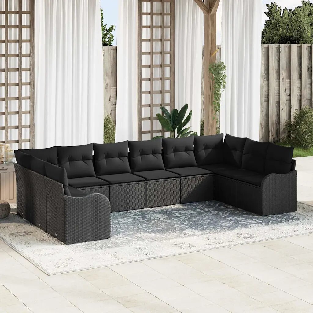 vidaXL Градински Софа Комплект 10 бр. Черно 344 x 1775 x 85 см