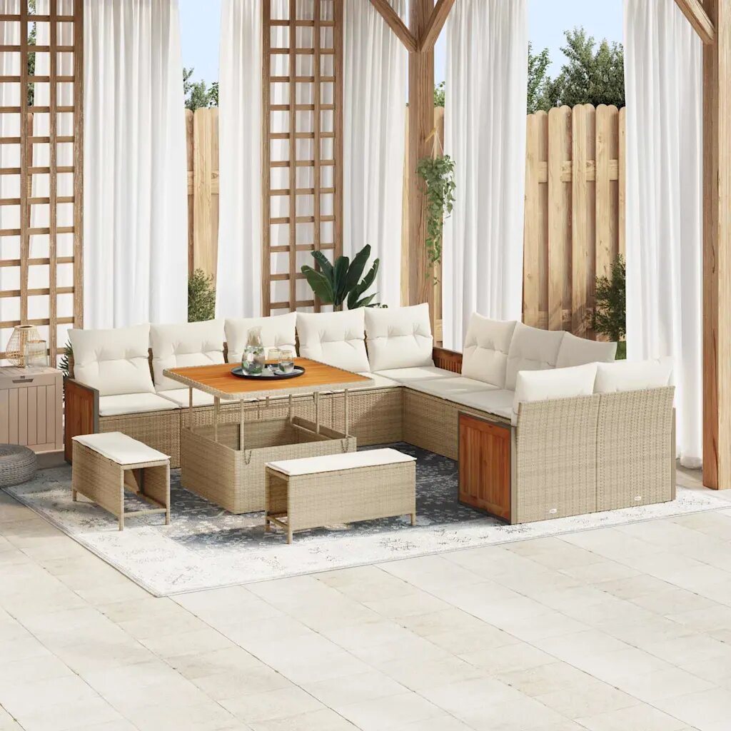 vidaXL Градински Софа Комплект 17 бр. 12-Брой места Бежов и кремав