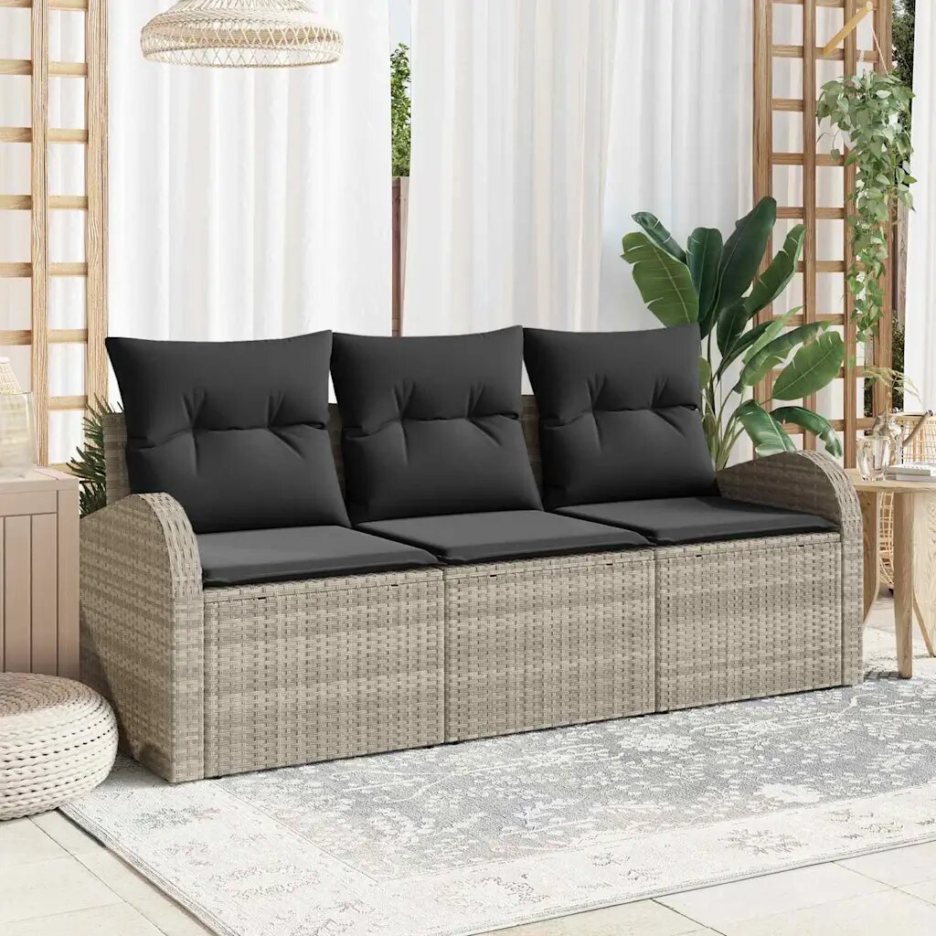 vidaXL Градински Софа Комплект 3 pcs Светлосиво Полиратан