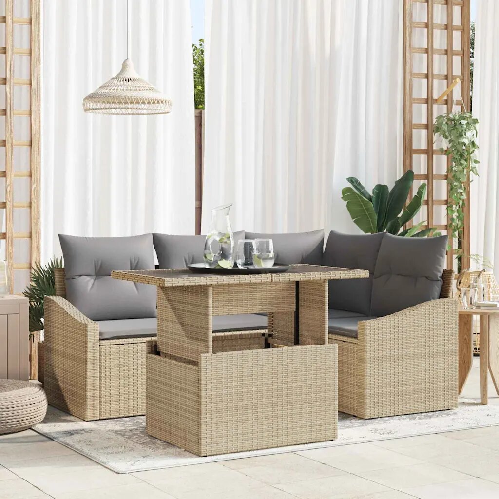 vidaXL Градински Софа Комплект 5 бр. Бежов и Светло Сив