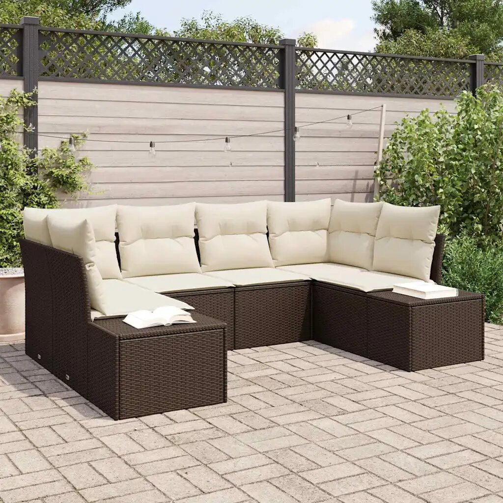 vidaXL Градински Софа Комплект 6 бр. 6-Брой места Кафяв и Кремав