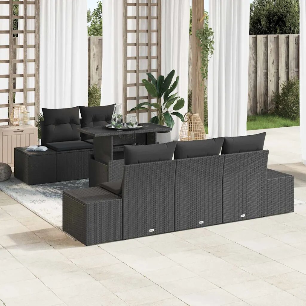 vidaXL Градински Софа Комплект 6 бр. Черно 100 x 55 x 73 см