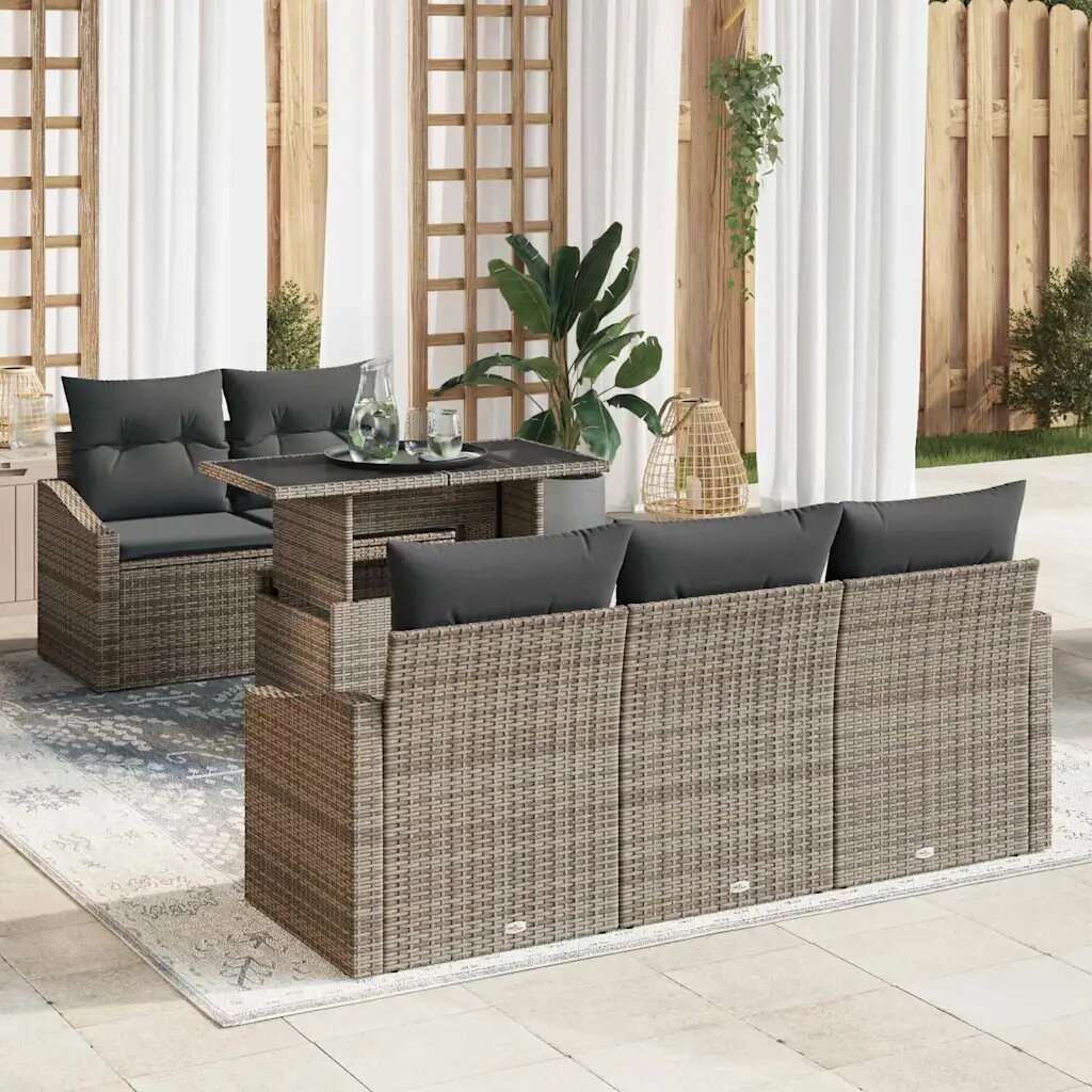 vidaXL Градински Софа Комплект 6 бр. Сив 100 x 55 x 73 см полиратан