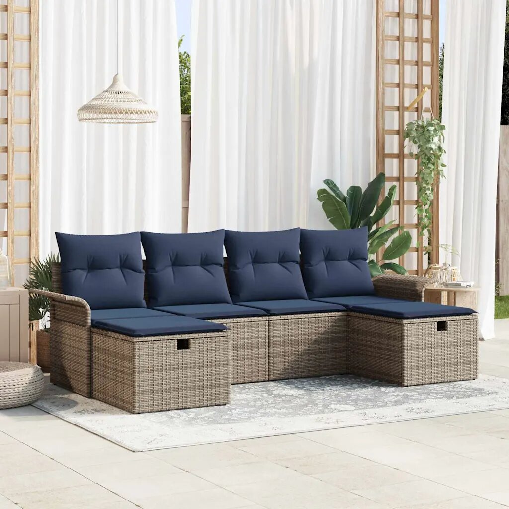vidaXL Градински Софа Комплект 6 бр. Сив и тъмносин 55 x 55 x 37 см