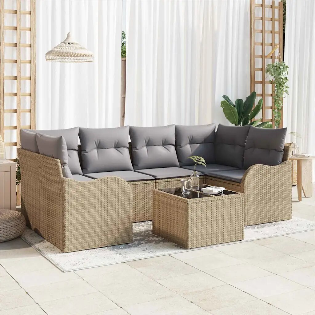 vidaXL Градински Софа Комплект 7 бр. 6-Брой места Бежово и сиво