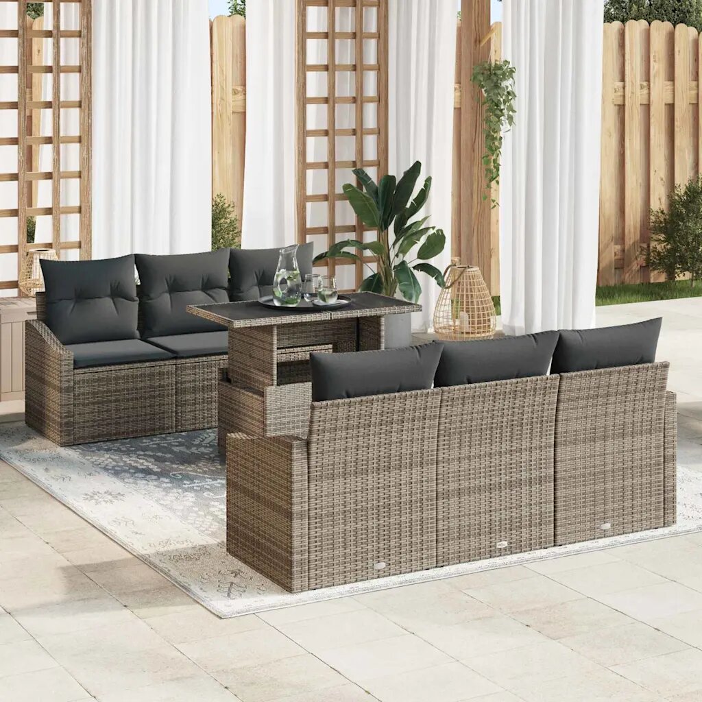 vidaXL Градински Софа Комплект 7 бр. Сив 100 x 55 x 73 см полиратан