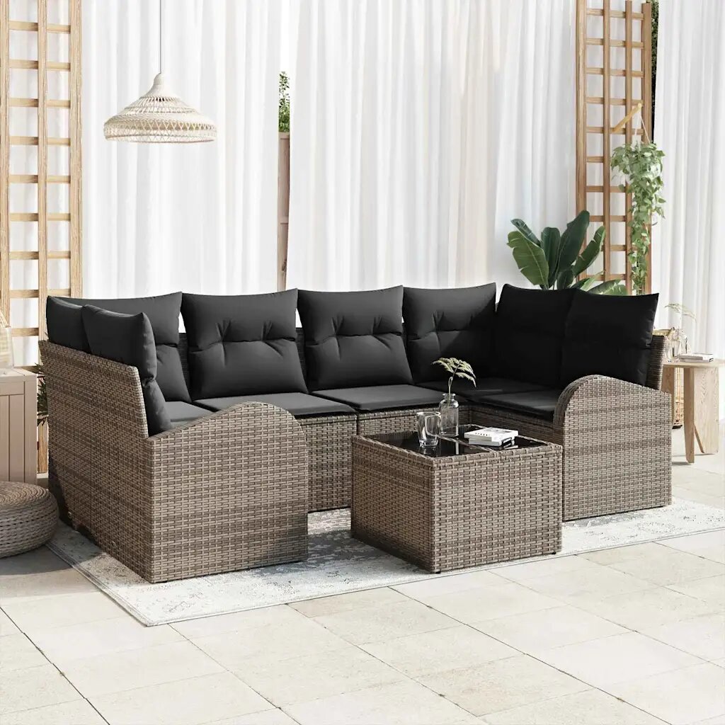 vidaXL Градински Софа Комплект 7 бр. Сив 55 x 55 x 37 см полиратан