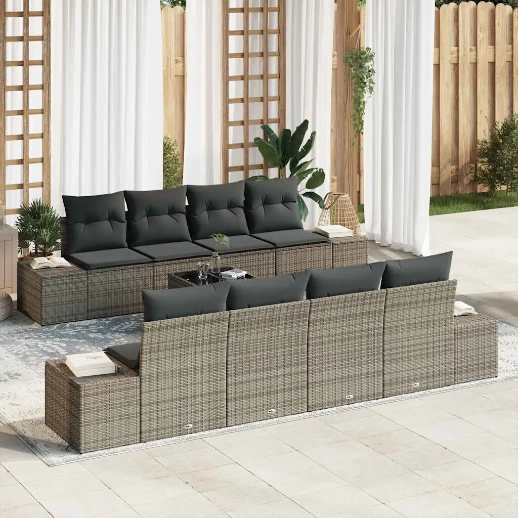 vidaXL Градински Софа Комплект 7 бр. Сив 55 x 55 x 37 см полиратан