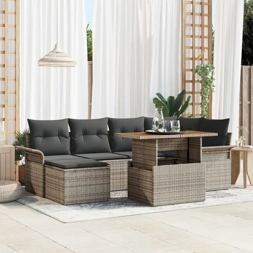 vidaXL Градински Софа Комплект 7 бр. Сив Полиратан