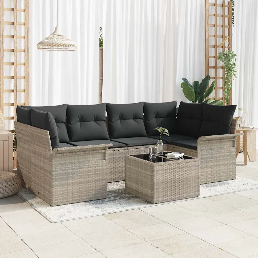 vidaXL Градински Софа Комплект 7 pcs 6-Seater Светло сиво и тъмно сиво