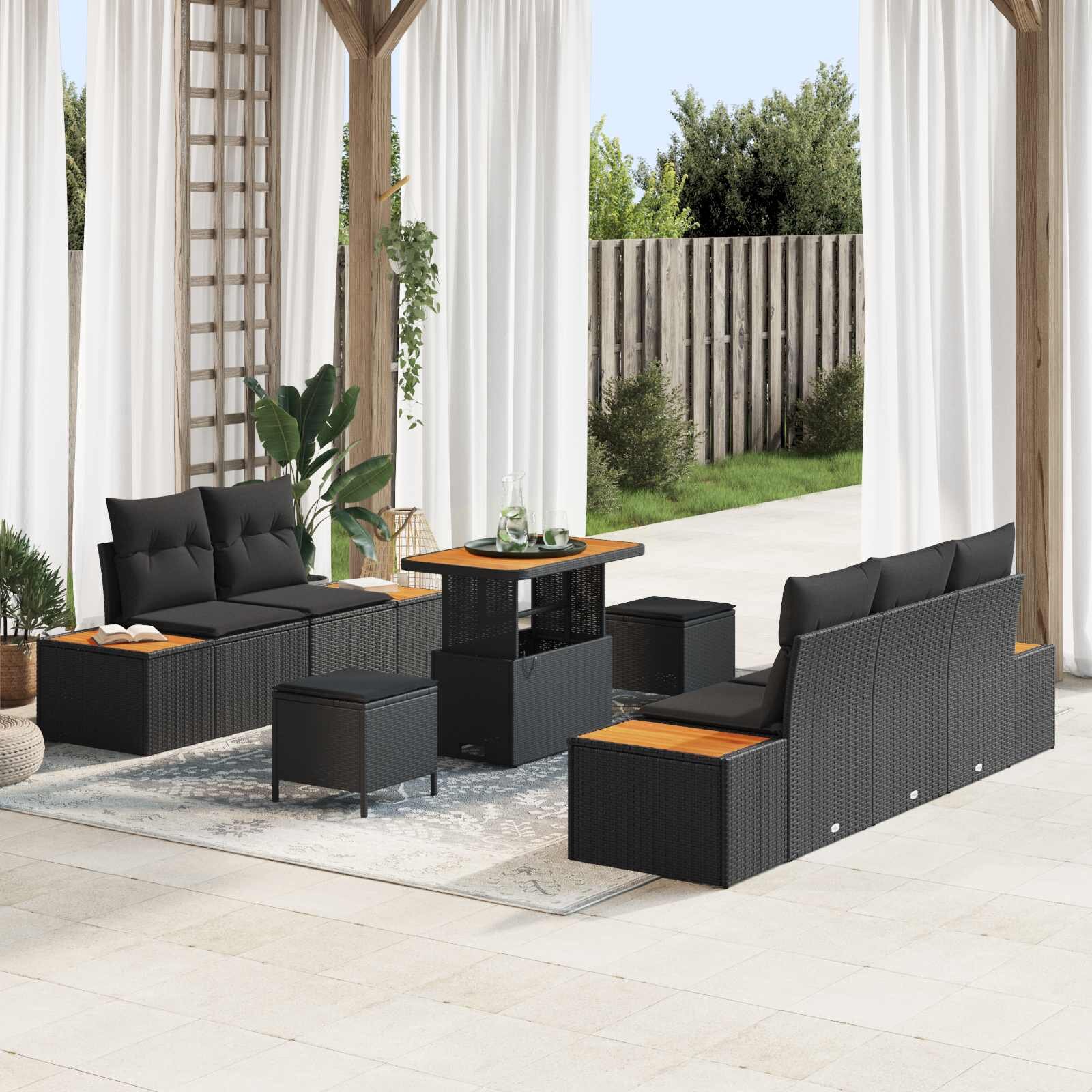 vidaXL Градински Софа Комплект 8 бр. 7-Брой места Черно