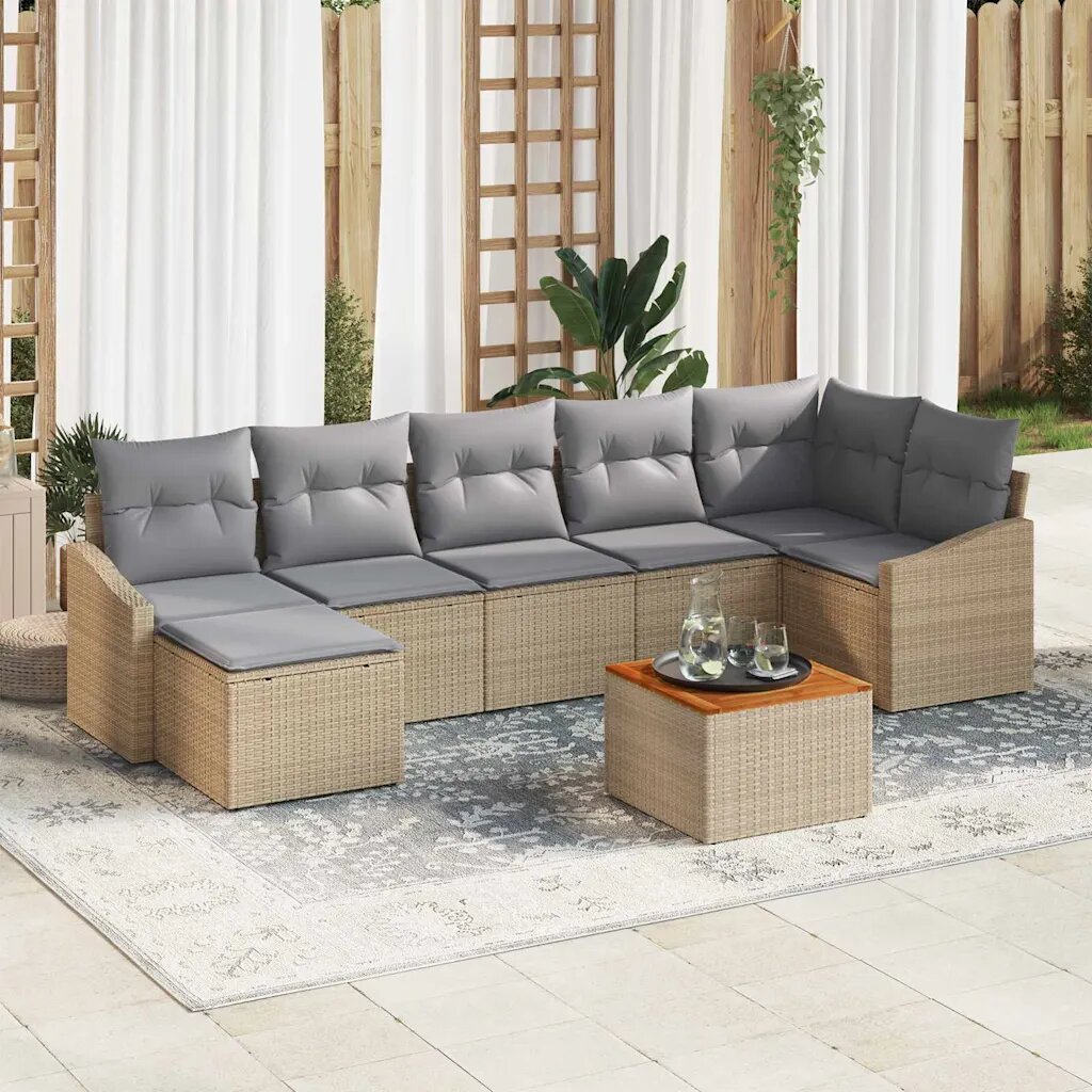 vidaXL Градински Софа Комплект 8 бр. Бежово полиратан