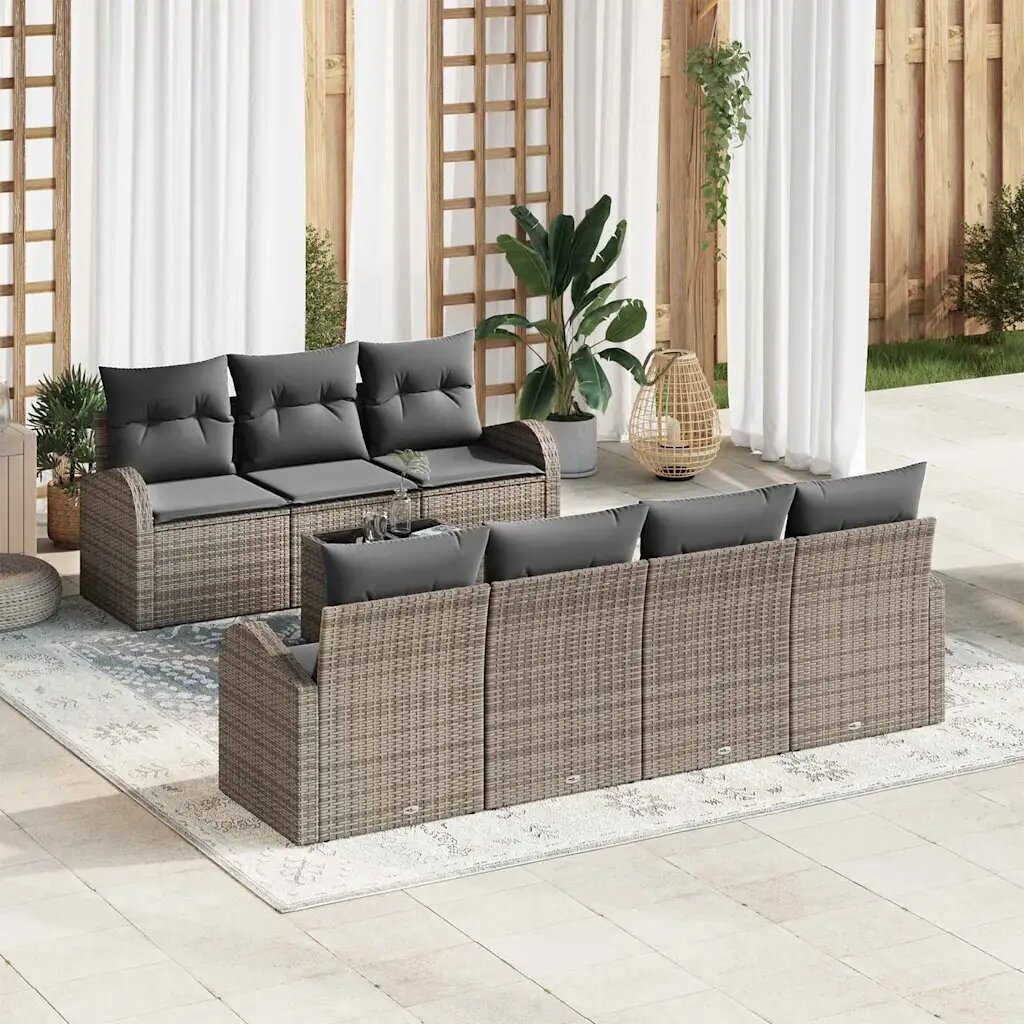 vidaXL Градински Софа Комплект 8 бр. Сив 55 x 55 x 37 см полиратан