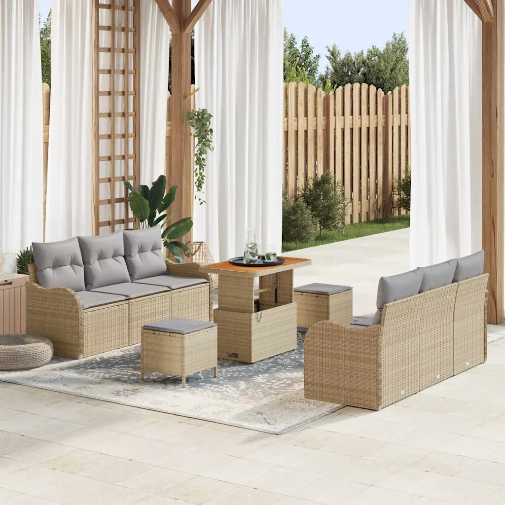 vidaXL Градински Софа Комплект 9 бр. Бежово полиратан
