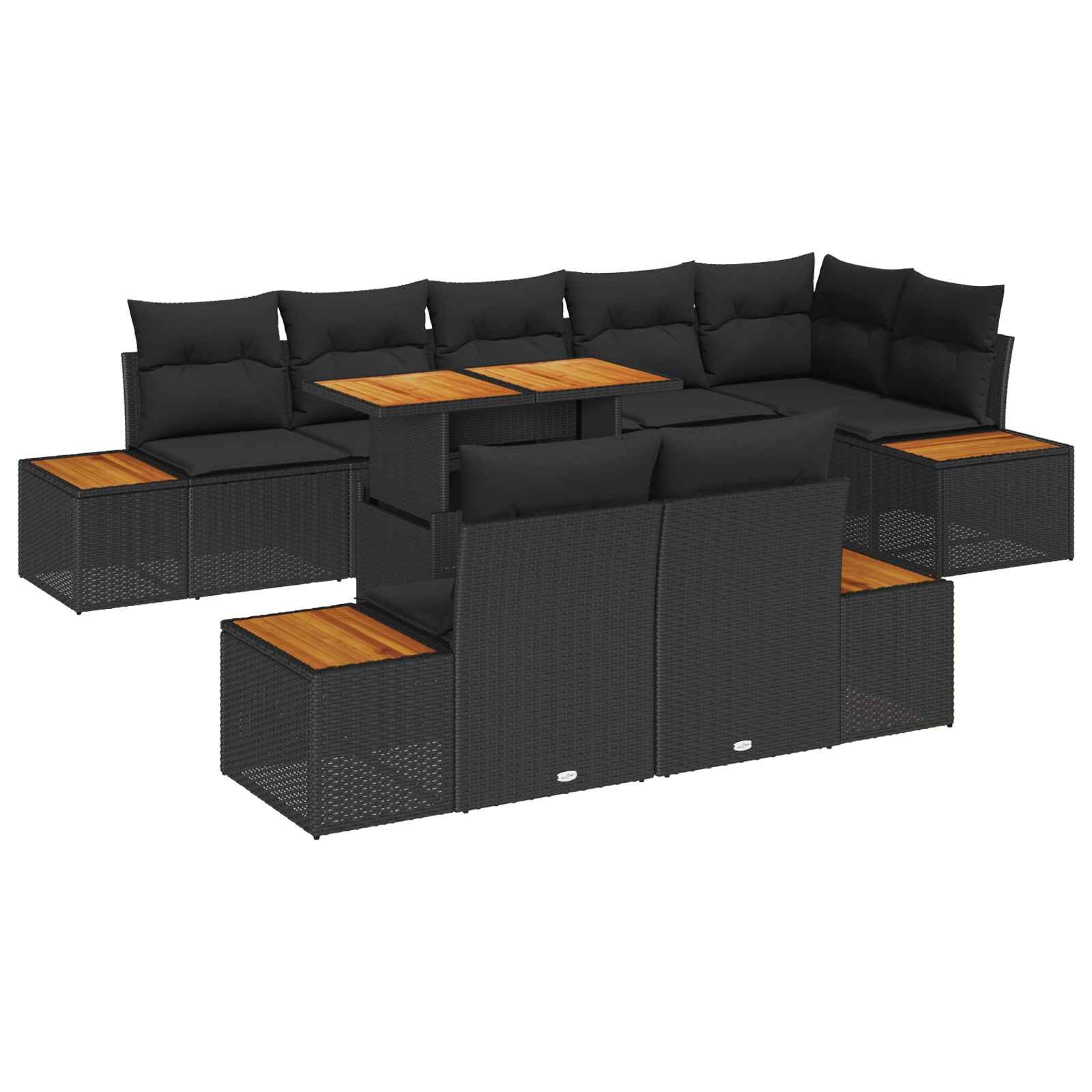 vidaXL Градински Софа Комплект 9 бр. Черно 100 x 55 x 73 см