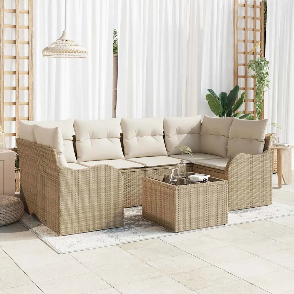vidaXL Градински Софа Комплект Бежово 55 x 55 x 37 см полиратан