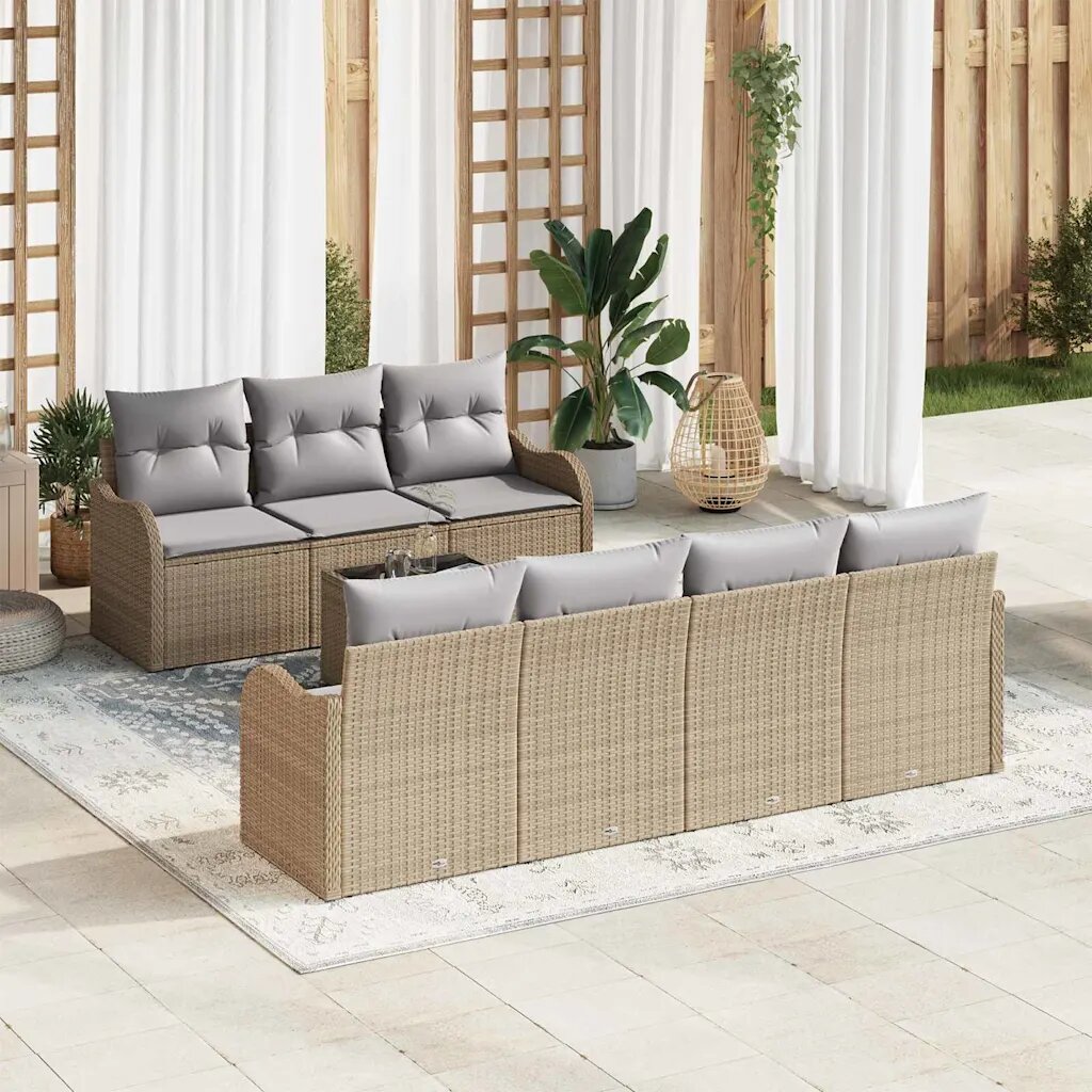 vidaXL Градински Софа Комплект Бежово 55 x 55 x 37 см полиратан