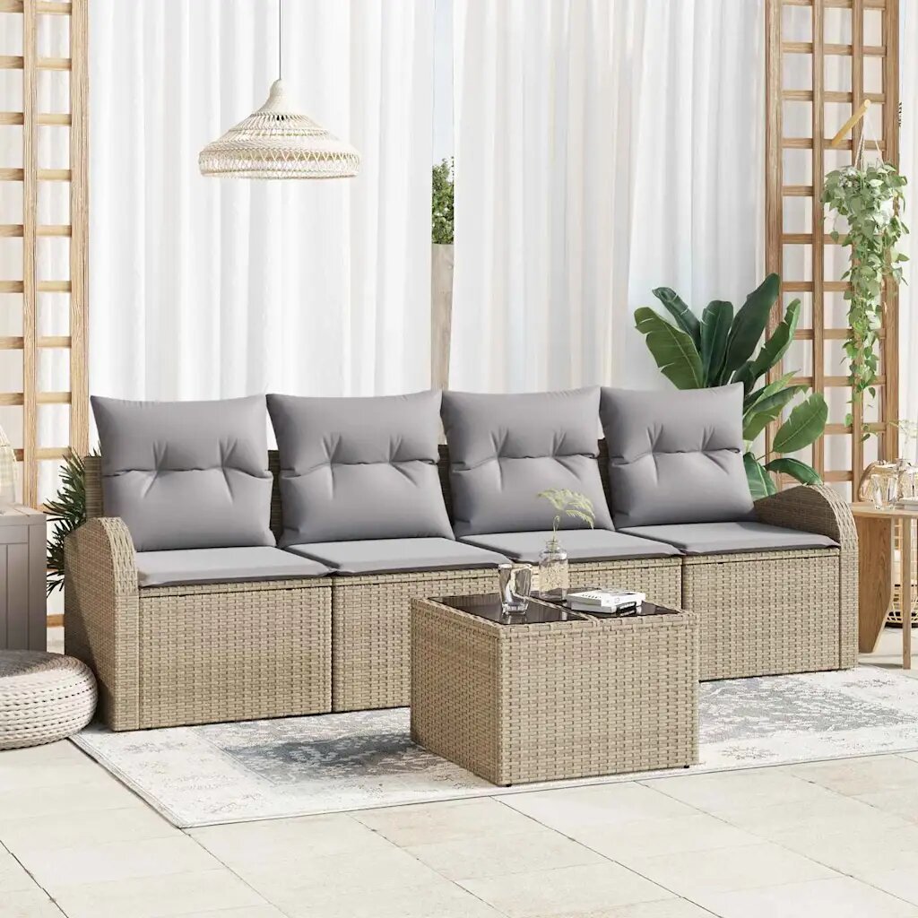 vidaXL Градински Софа Комплект Бежово 55 x 55 x 37 см полиратан