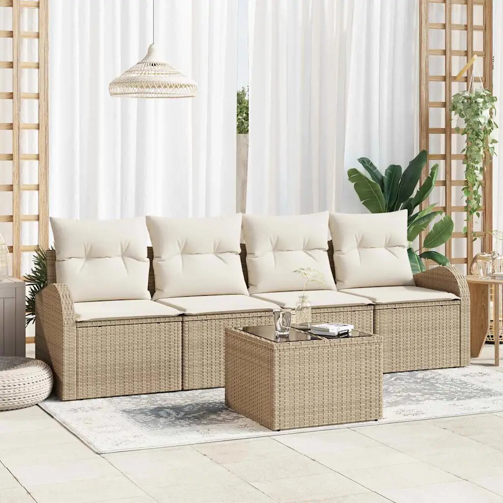 vidaXL Градински Софа Комплект Бежово 55 x 55 x 37 см полиратан