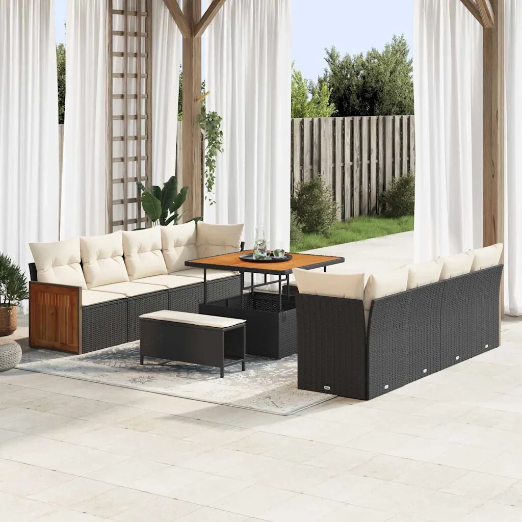vidaXL Градински Софа Комплект Черен и кремав 231 x 224 x 85 см