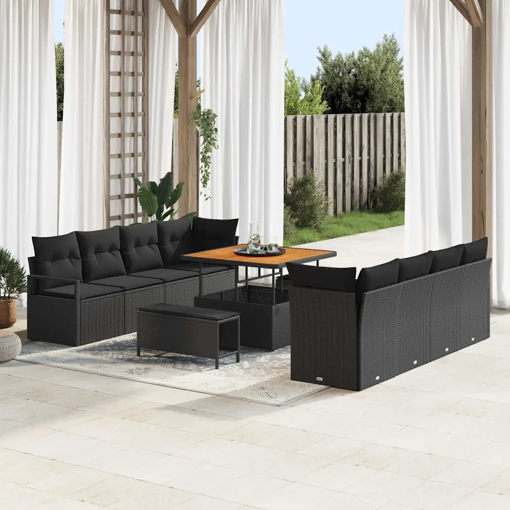 vidaXL Градински Софа Комплект с възглавница Черно 100 x 100 x 71 cm