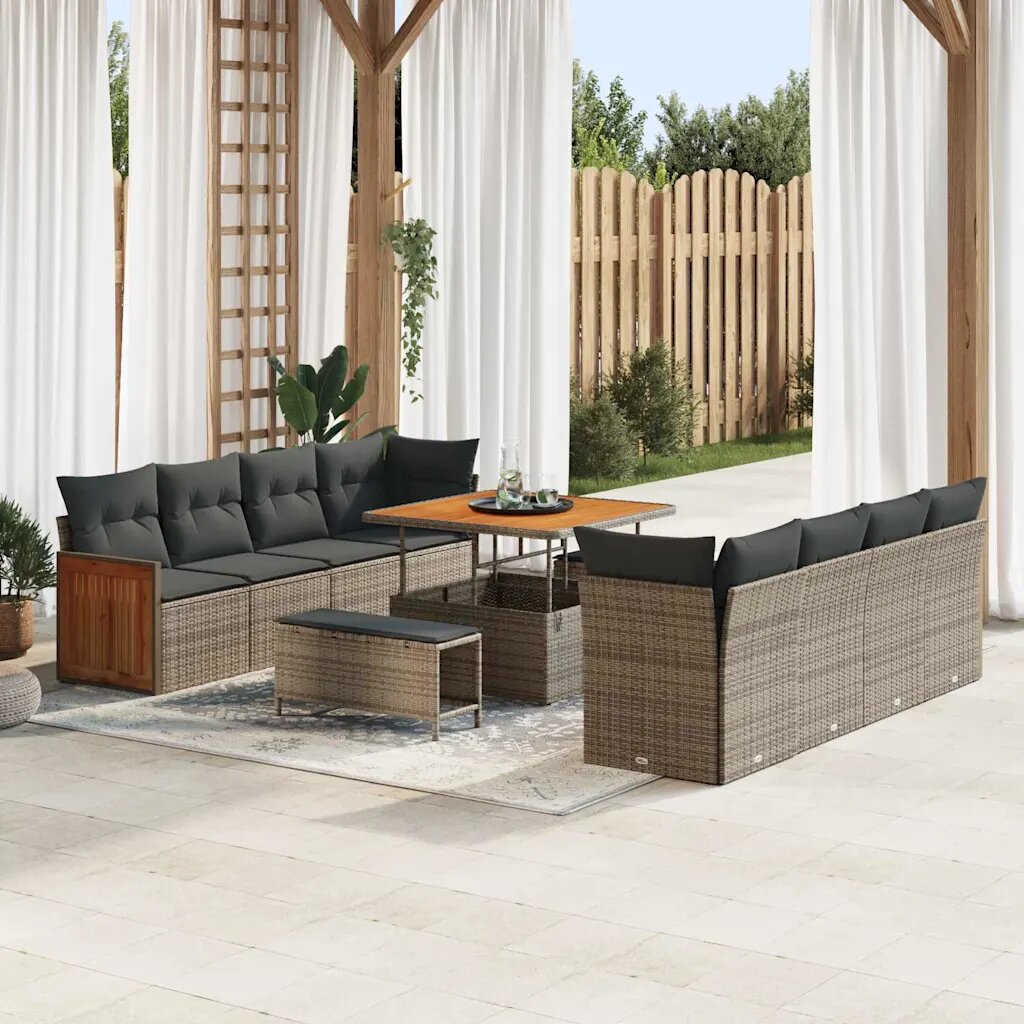 vidaXL Градински Софа Комплект Сив 231 x 224 x 85 см полиратан