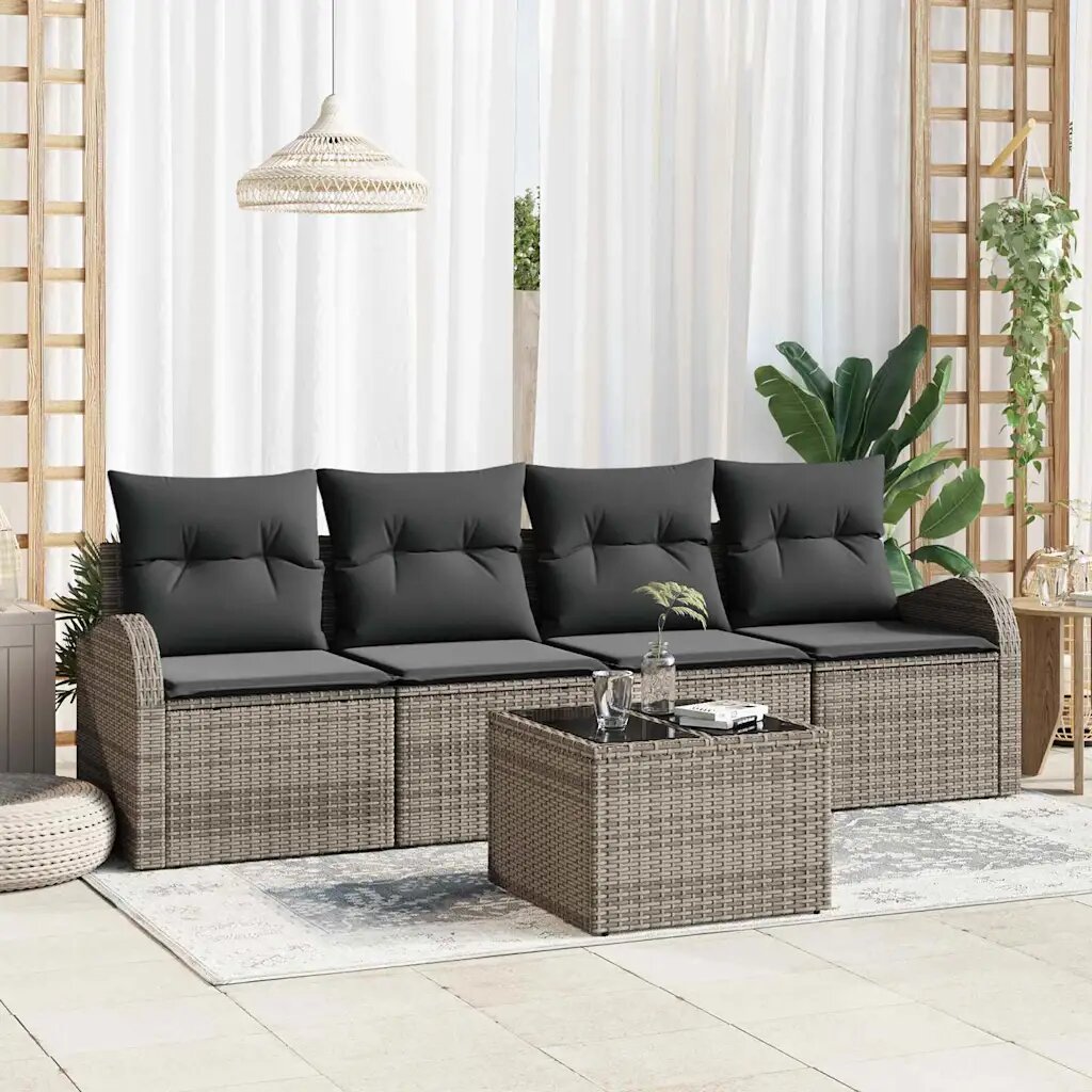 vidaXL Градински Софа Комплект Сив 55 x 55 x 37 см полиратан
