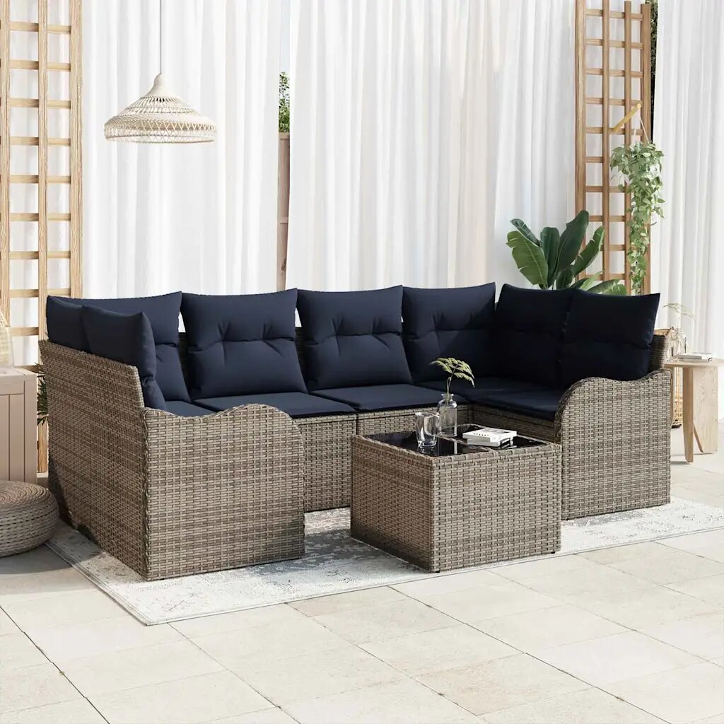 vidaXL Градински Софа Комплект Сив 55 x 55 x 37 см полиратан