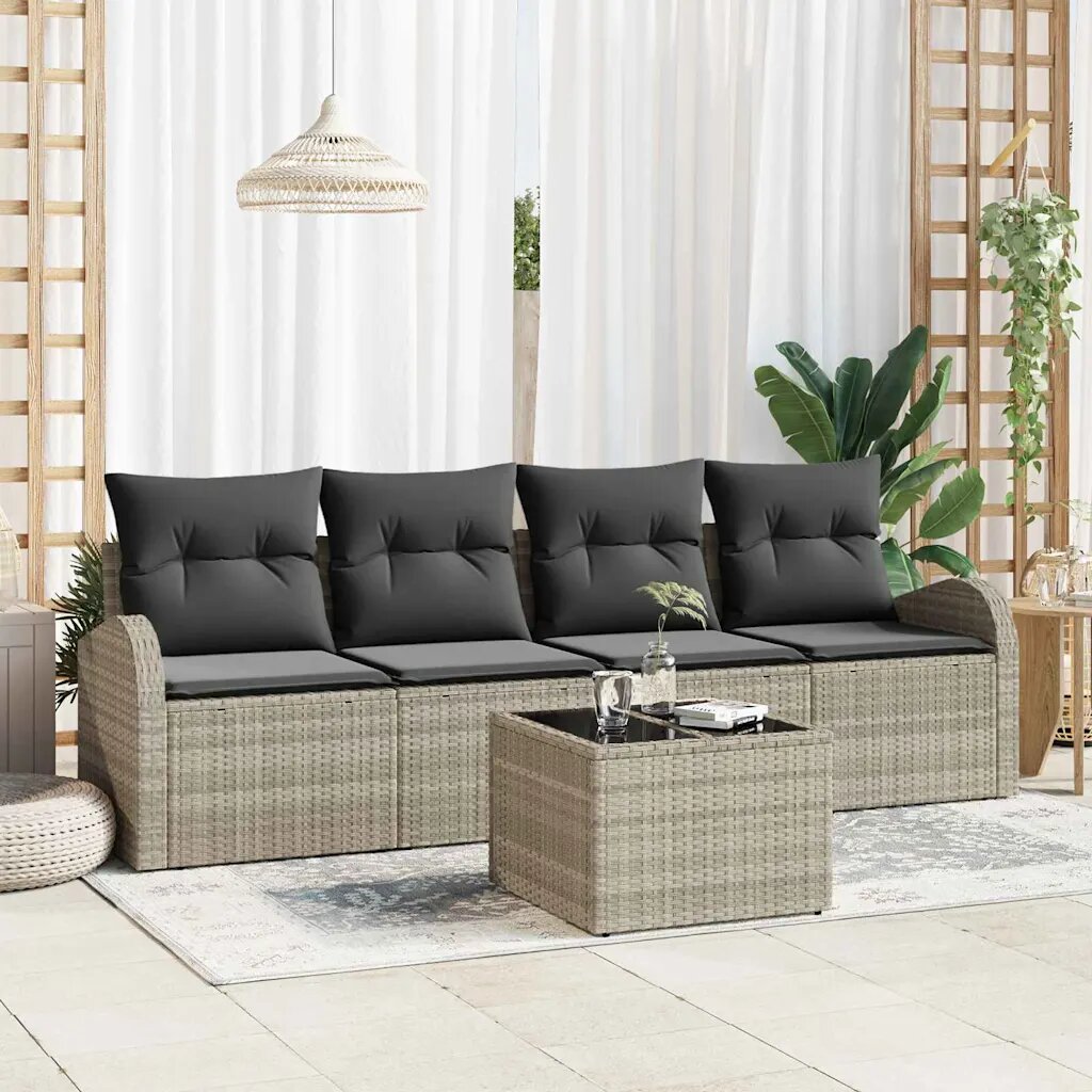 vidaXL Градински Софа Комплект Светлосиво 55 x 55 x 37 см полиратан