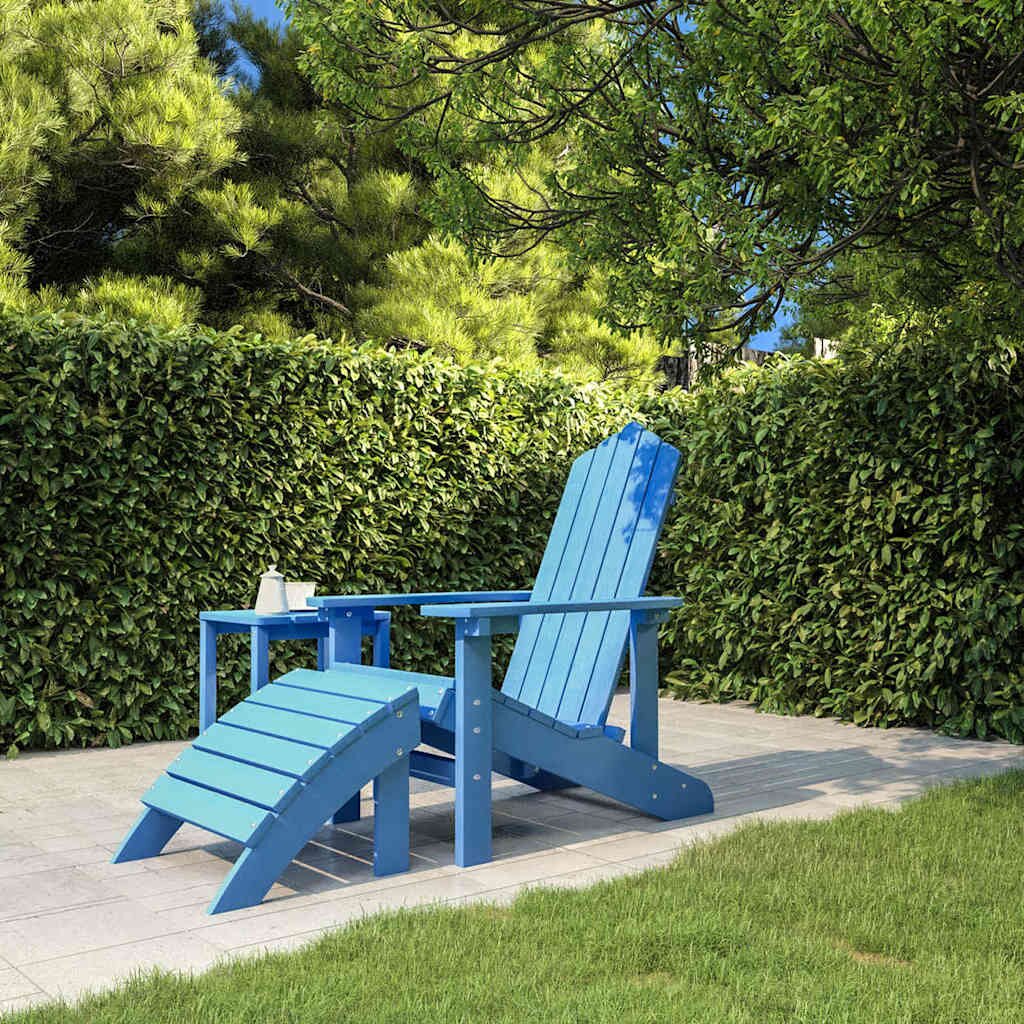 vidaXL Градински стол Adirondack с табуретка HDPE аква синьо