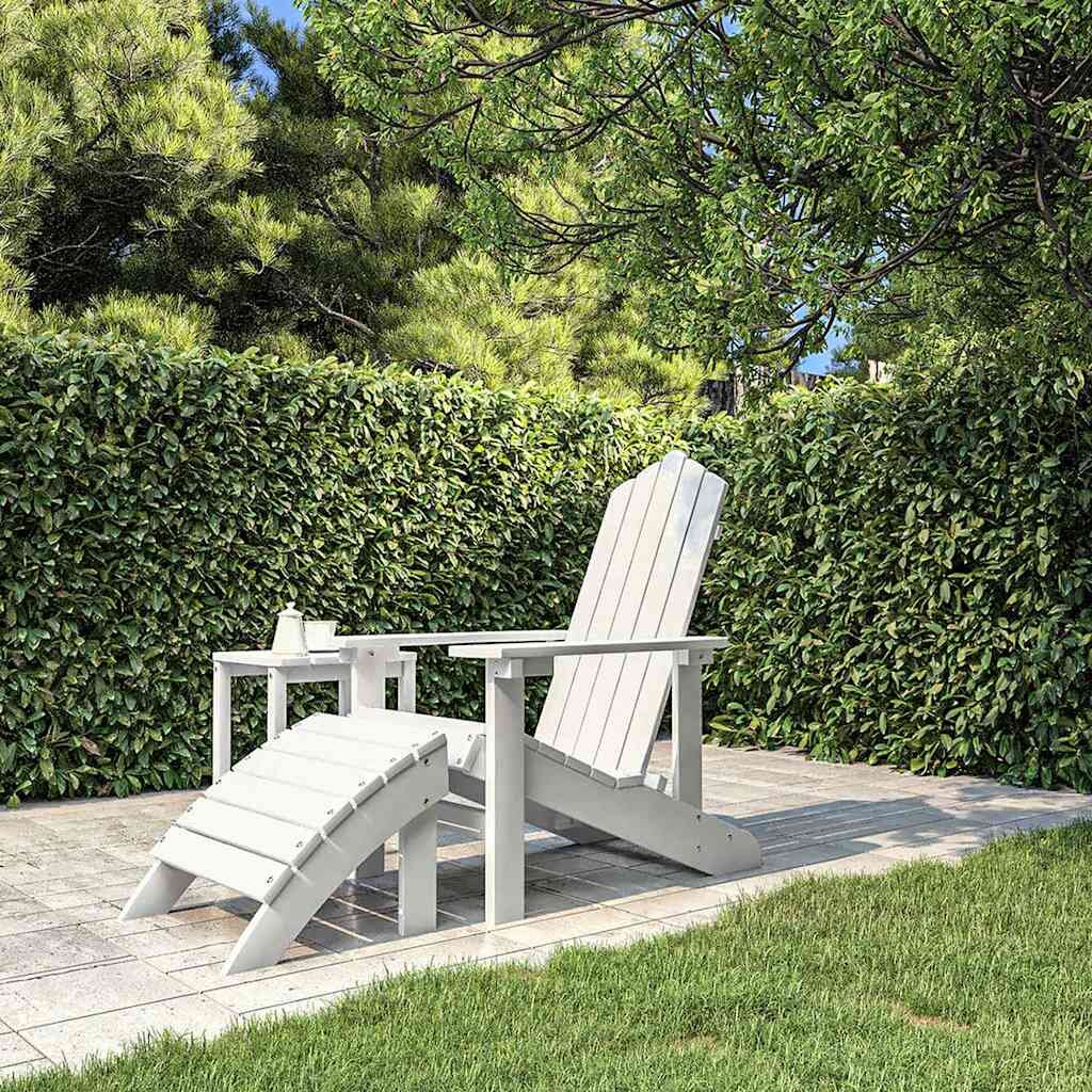 vidaXL Градински стол Adirondack с табуретка HDPE бял