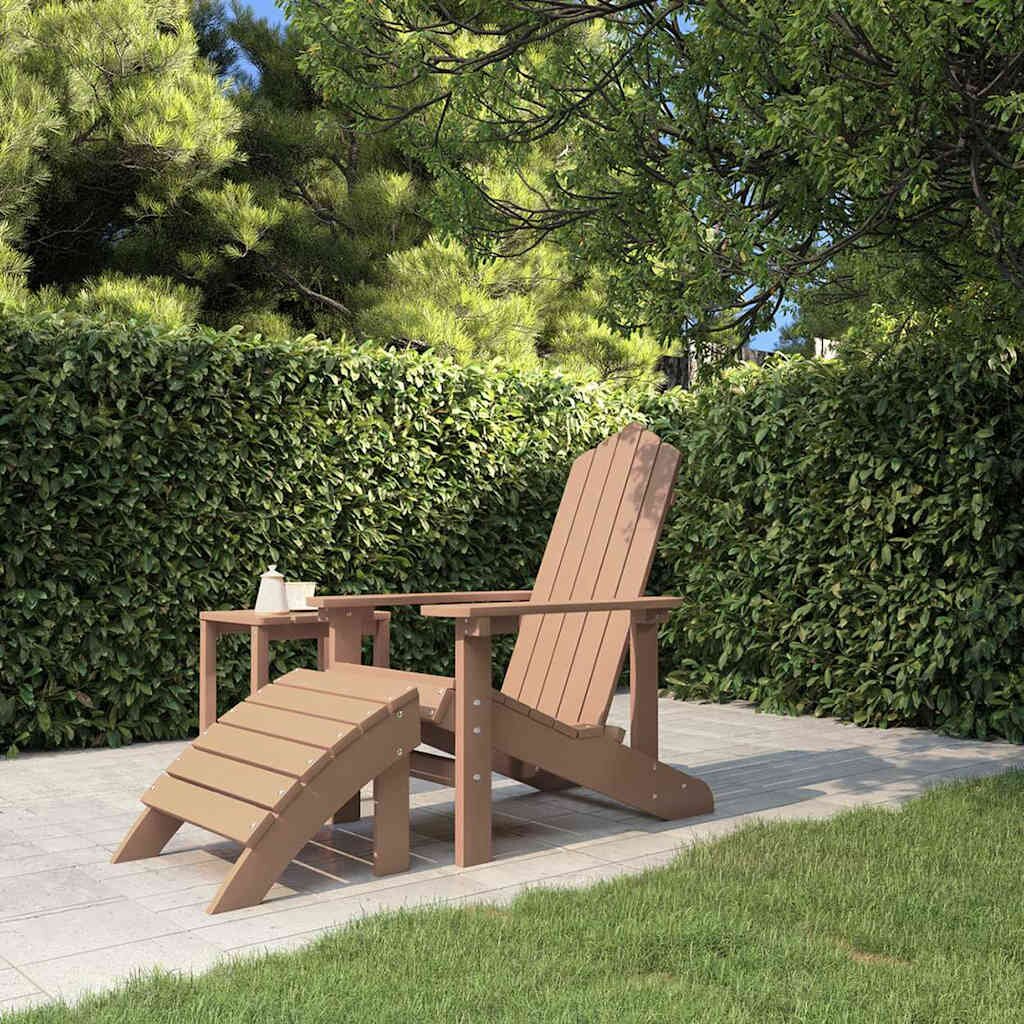vidaXL Градински стол Adirondack с табуретка HDPE кафяв