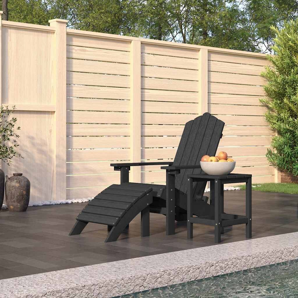 vidaXL Градински стол "Адирондак" с табуретка и масичка HDPE антрацит