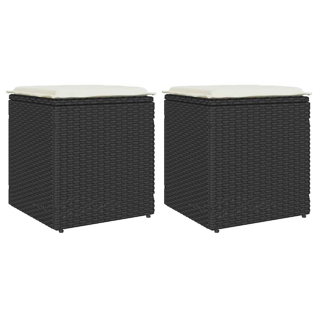 vidaXL Градински столове с възглавници 2 бр. черни 40x40x43 см полиратан