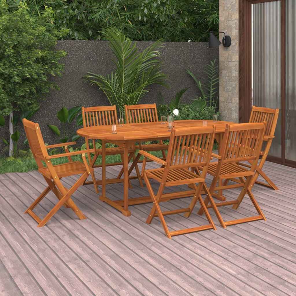 vidaXL Градински трапезен комплект 7 части 180x90x75см акация масив